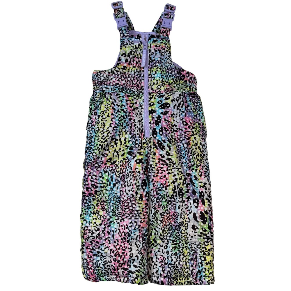 Skechers Toddler Girls 2T Rainbow Leopard Print Snow Bibs Purple Zip Overalls